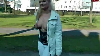 Look at this German blonde teen slut walking around naked in public like that.