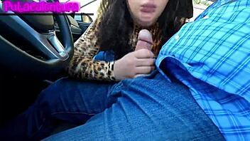 diabla moves from car to round couch for passionate creampie in outdoor casting interview