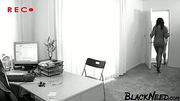 Video showing interracial encounter with a curvy employee