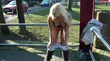 Look at this German blonde teen slut walking around naked in public like that.