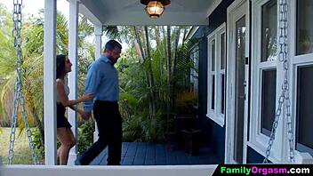 Man and young woman ride cowgirl beside sleeping lady