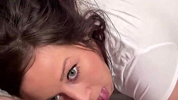 in a homemade setting the woman strips to display her large backside then engages with her partner in various positions ending with a finish