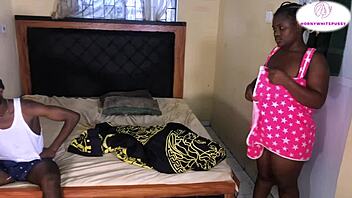 horny african wife seduces young guy in homemade ebony creampie action