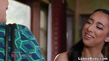 Blonde student bends over oiled for intense lesbian fingering massage from teacher