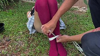 Oh man, I just love caressing those outdoor dirty socks on her cute feet.