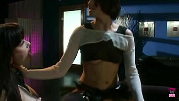 one sexy lesbian lady with fake tits is playing with her smoking hot lesbian friend using dildo toys