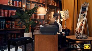 Will this kinky cowgirl get caught by her student during intense masturbation session