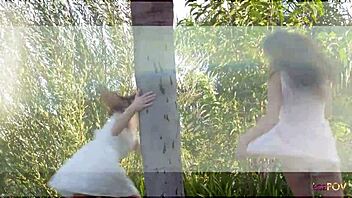 romantic outdoor session with two brunettes kissing and fingering shaved pussies passionately 💋👩‍❤️‍💋‍👩