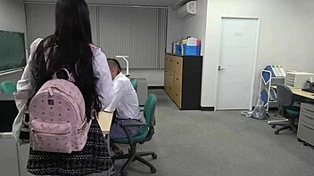 hey, japanese mistress mero enjoys smoking and facesitting in office with boots and skirt.