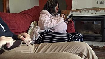 Pregnant Kurdish milf gets shocked when a guy flashes his big cock right in front of her.