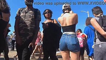 Look at this candid big ass in tight shorts jeans!