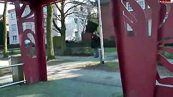 Look at this German blonde teen slut walking around naked in public like that.