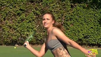 What turns two lesbian friends on so much in the pool that they bang hard outdoors?