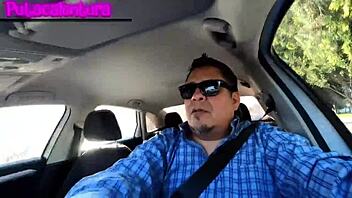 diabla moves from car to round couch for passionate creampie in outdoor casting interview