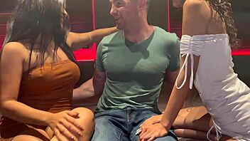 Foreigner dives into intense threesome with two horny latinas, licking wet pussies and fucking hard in cowgirl.