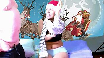 In a teasing striptease preview, Agarabas and Olpr dance with big natural tits and ass for Santa at Christmas.