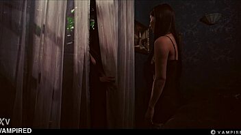 Seductive lesbian vampire Josephine Jackson lures in Rikako Katayama for intense domination and scissoring in Halloween cosplay.