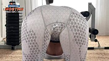 Oh yeah, double penetration in my tight pussy after workout, cum in mouth!