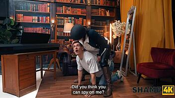 Will this kinky cowgirl get caught by her student during intense masturbation session