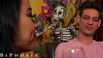 Michael Del Ray encounters a wild bisexual couple during his travels, leading to intense MMF threesome action with deep blowjobs.