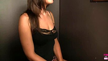 Brunette Olivia casually smokes a big cock through the gloryhole in the confessional. She takes every inch deep with a handjob until cum fills her mouth.