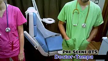 i examine student intern giggles in latex gloves at hospital