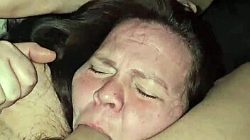 experienced milf performs deepthroat while playing with her tits during intimate sex