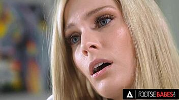 footsie babes hot candee licious gets her pretty feet covered in cum after office encounter