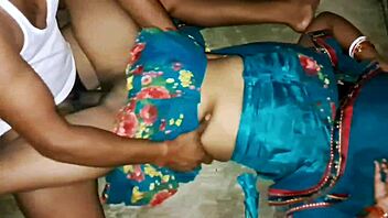 Indian village woman engages in intense intimate encounter with a playful partner.