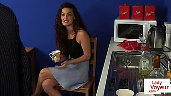 British office voyeur teases with dirty talk while encouraging sub to jerk in humiliating CFNM session