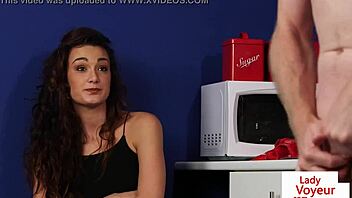 British office voyeur teases with dirty talk while encouraging sub to jerk in humiliating CFNM session