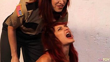 Cuffed Redhead Gets Pussy And Anal Licked By Curved Lesbian Brunette In Intense Muff Diving Session