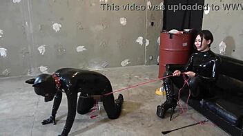 Watch This Masochist Pet Kept by Japanese Dominatrix in Latex Catsuit!