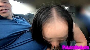 brunette milf gets horny on the way to dinner and rides cowgirl in the taxi