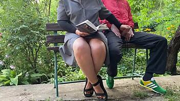 Why does this mature bbw with big ass and saggy tits flash outdoors during exam prep?