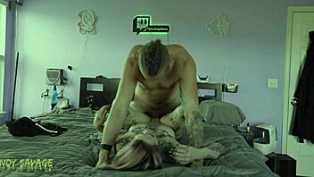 Tatted Goth Amateur Rides Rough Doggystyle Bent Over Submissive Creampie Multiple Orgasms Cumshots