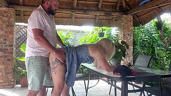 Creampie Fucking Best Friend's Wife on Patio During Work Hours