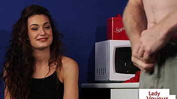 British office voyeur teases with dirty talk while encouraging sub to jerk in humiliating CFNM session