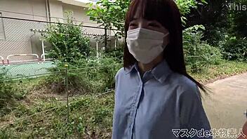 Slender Japanese beauty at 19 reveals face in outdoor container sex and visible truck scene