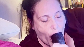 hot thick midget slurping and sucking on bbc with deepthroat gagging in bedroom close up