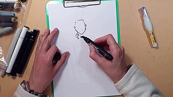 quick marker sketch of athletic girl in tight latex outfit showing her big ass and tits