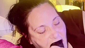 hot thick midget slurping and sucking on bbc with deepthroat gagging in bedroom close up