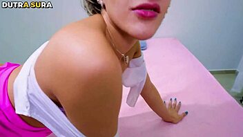 Blonde skinny teen with small tits gets drilled doggystyle and missionary by huge cock ending in facial cumshot while cuckold watches