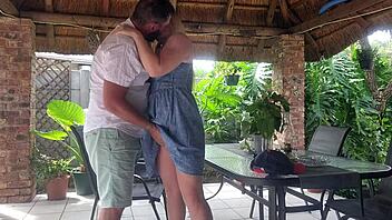 Creampie Fucking Best Friend's Wife on Patio During Work Hours