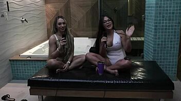 Bianca Demarchi starts her porn journey with Pistolinha in bathroom, loving navel licks and sheer red lingerie 😘👙