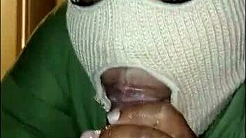 Masked girl gives super sloppy deep throat blowjob
