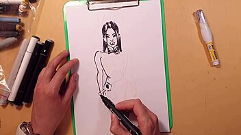 quick marker sketch of athletic girl in tight latex outfit showing her big ass and tits