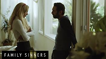 Blonde moans passionately as he rubs and fingers her shaved pussy, then they switch to doggystyle and missionary for intense fucking.