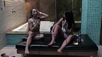 Bianca Demarchi starts her porn journey with Pistolinha in bathroom, loving navel licks and sheer red lingerie 😘👙