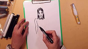 quick marker sketch of athletic girl in tight latex outfit showing her big ass and tits